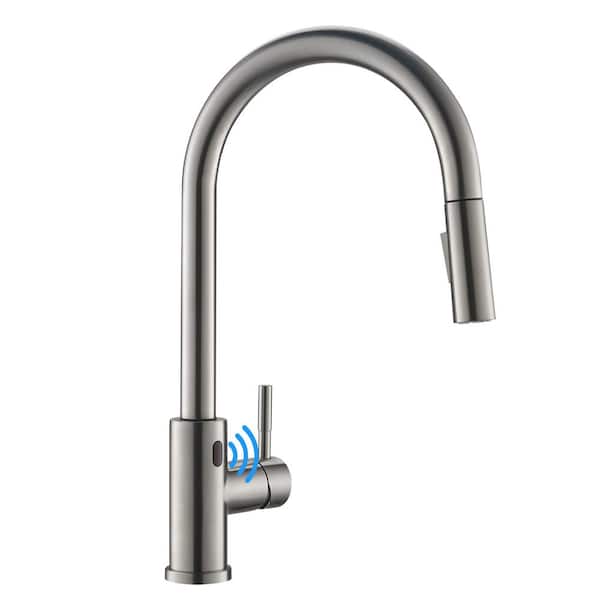 Fapully Touchless Single-Handle Pull-Down Sprayer Kitchen Faucet Smart Pull Out Kitchen Faucet in Stainless Steel