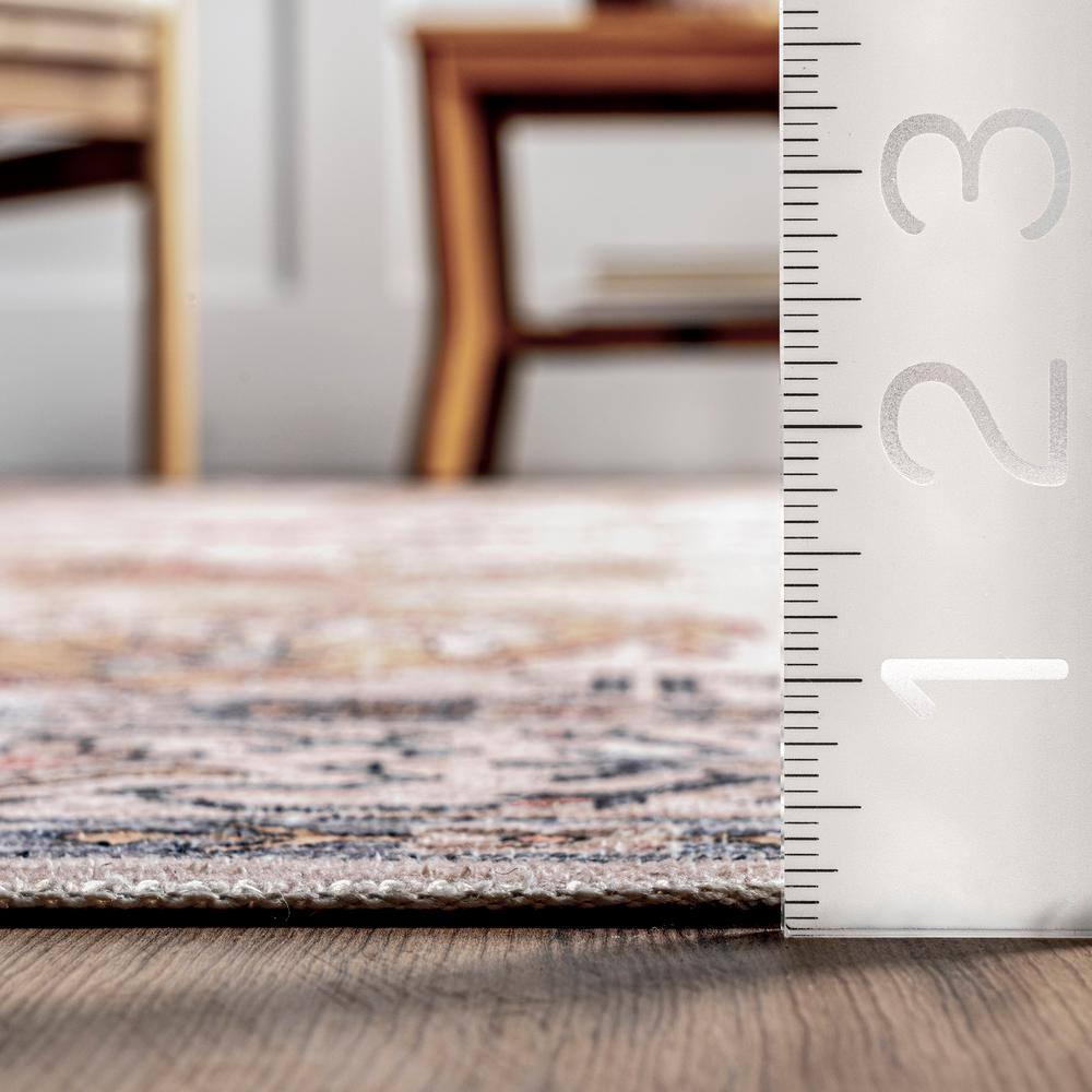 Eco-Friendly Beige Synthetic 4' x 6' Washable Area Rug