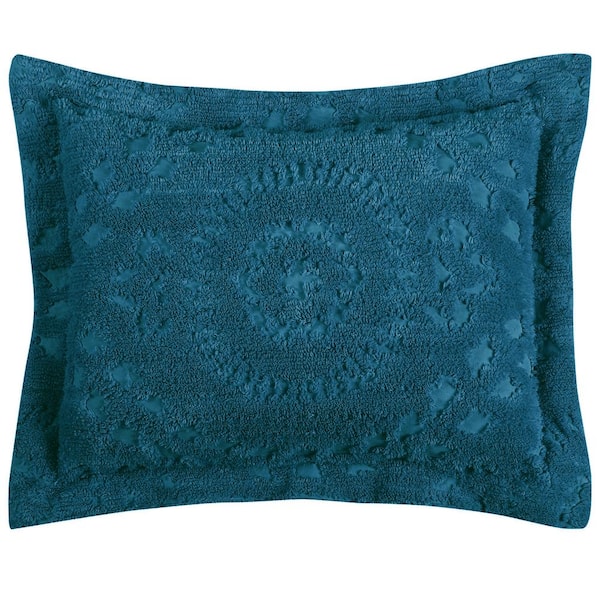 Better Trends Rio Collection Floral Design Teal Standard 100% Cotton Tufted Chenille Sham