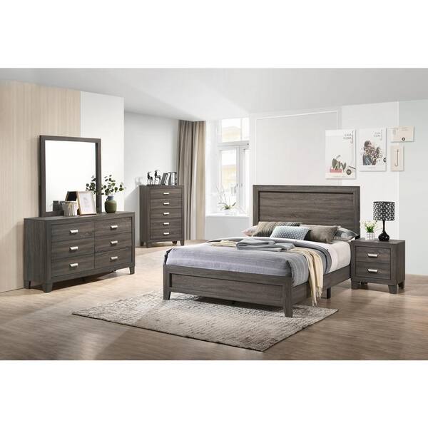 Best Quality Furniture Anastasia 4 Piece Gray Eastern King Panel Bedroom Set ANA EK4
