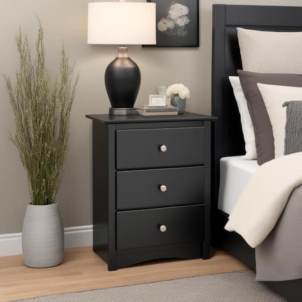 Prepac Sonoma 3-Drawer Black Nightstand