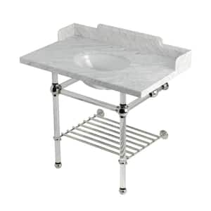 Pemberton 36 in. Marble Console Sink with Acrylic Legs in Marble White Polished Nickel