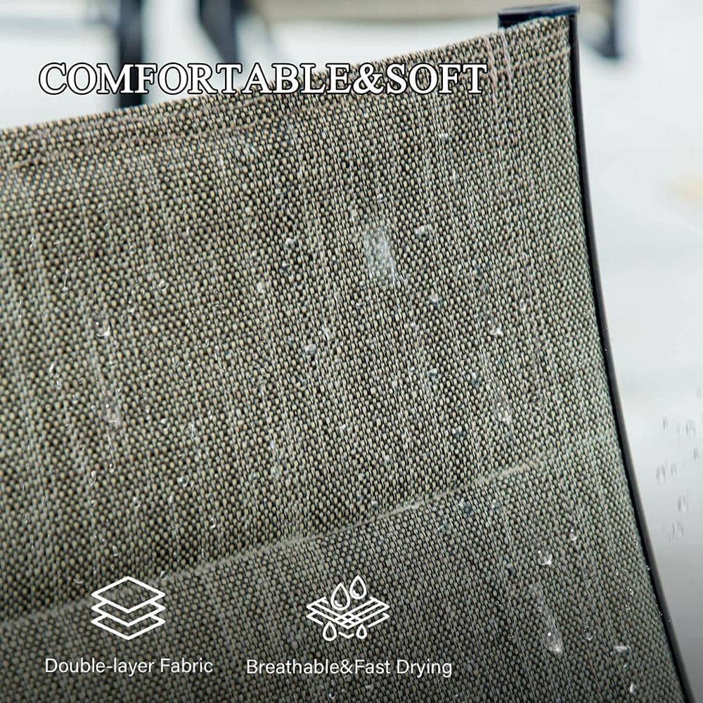 Close-up of the breathable, fast-drying textilene fabric of the patio chair.