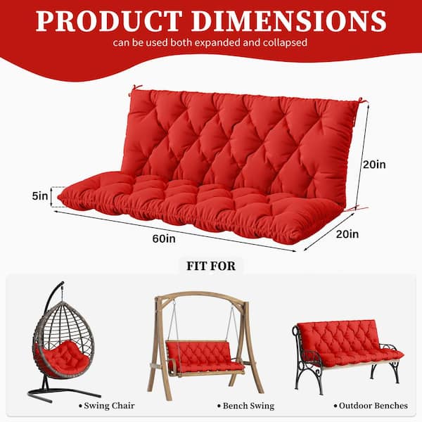60 in. x 40 in. 2-3 Seater Patio Contoured Replacement Bench Cushion Outdoor Porch Swing Cushion Cushion Red