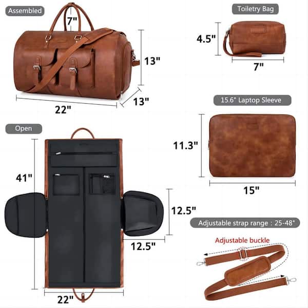 Numhew Brown Faux Leather Garment Bag for Travel, Convertible
