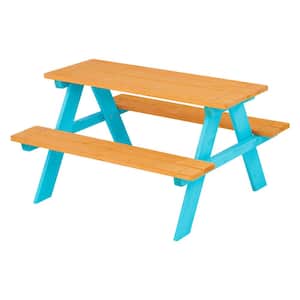 Outdoor Picnic Table and Chair Set in Wood/Petrol