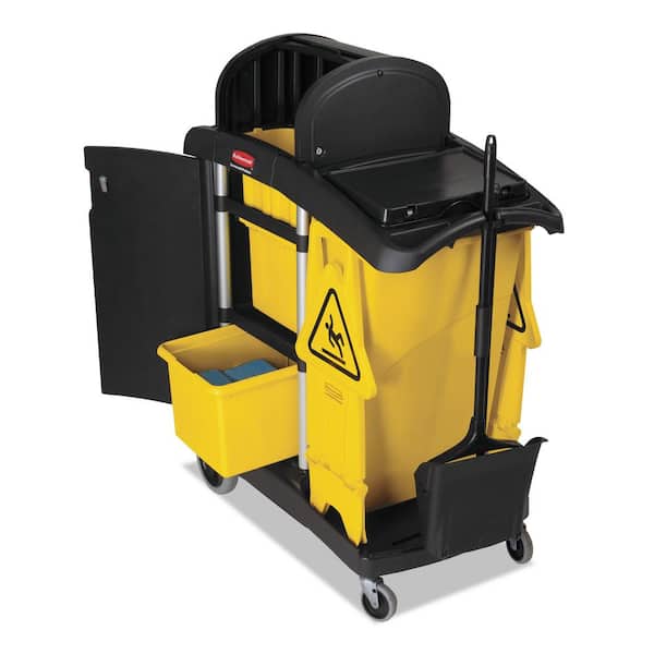 Dryser Commercial Janitorial Cleaning Cart on Wheels - Housekeeping Caddy  with Shelves and Vinyl Bag