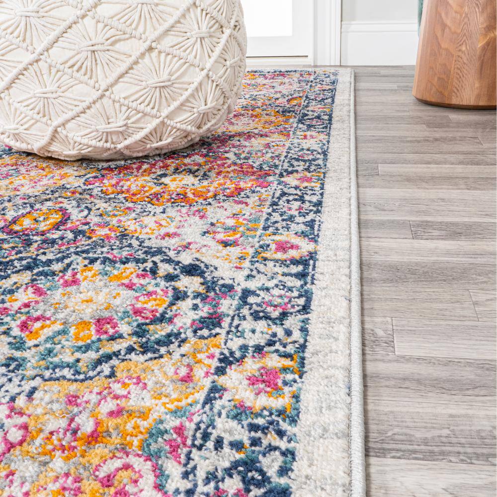 Bohemian Ivory & Multi-Color Synthetic 2x8 Area Rug