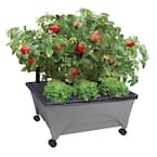24.5 in. x 20.5 in. Charcoal Gray Plastic Patio Raised Garden Bed Kit with Watering System and Casters