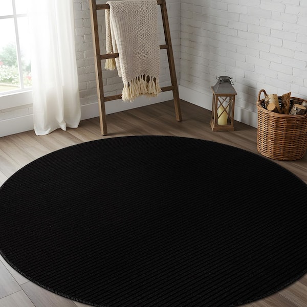 Oasis Non-Slip Black 4 ft. Round Solid Indoor Area Rug