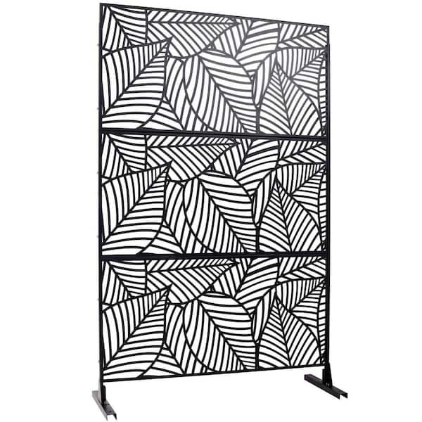 Miscool Anky 76 in. H x 48 in. W Steel Garden Fence, Metal Privacy Screens and Panels with Free Standing in Black