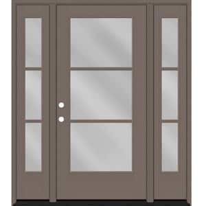 Legacy 68 in. x 80 in. Icon 3-Lite Modern ClearGlass RHIS Kindling Mahogany Fiberglass Prehung Front Door Dbl 14 in. SL