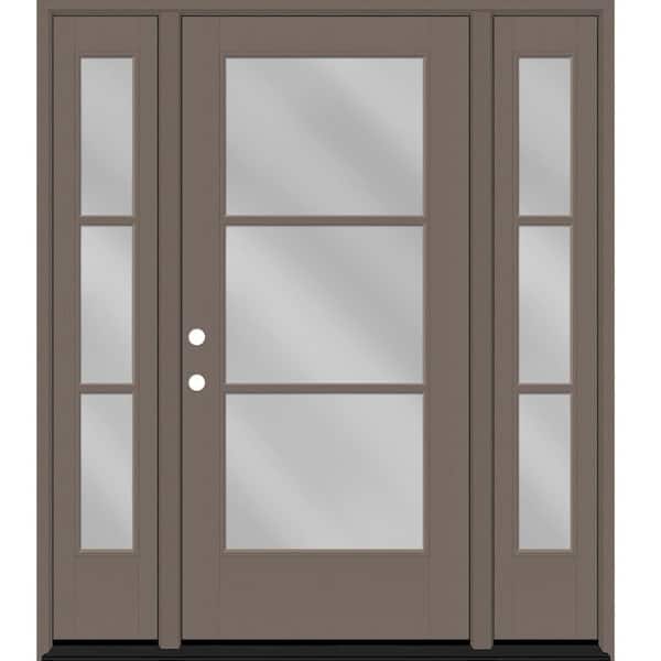 Steves & Sons Legacy 68 in. x 80 in. Icon 3-Lite Modern ClearGlass RHIS Kindling Mahogany Fiberglass Prehung Front Door Dbl 14 in. SL