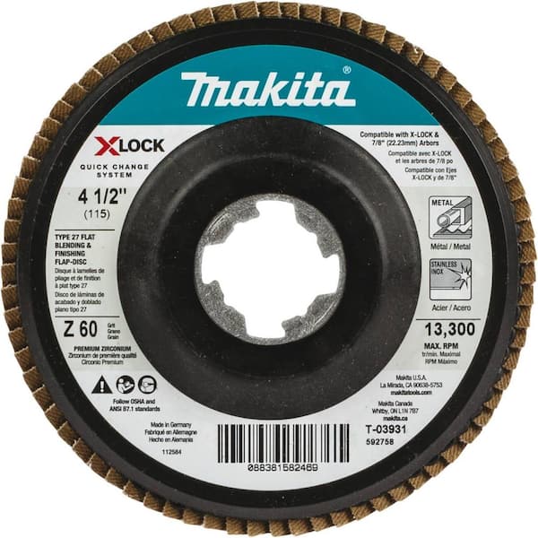 Makita X-LOCK 4‑1/2 in. 60-Grit Type 27 Flat Blending and Finishing Flap Disc for X-LOCK and All 7/8 in. Arbor Grinders