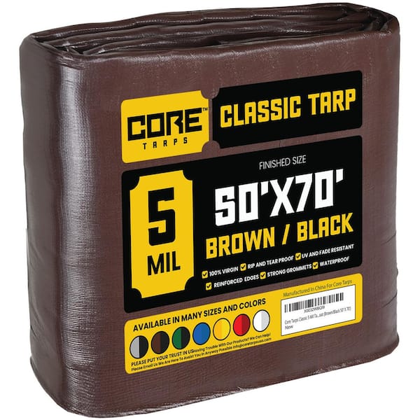 CORE TARPS 50 ft. x 70 ft. Brown/Black 5 Mil Heavy Duty Polyethylene Tarp, Waterproof, UV Resistant, Rip and Tear Proof