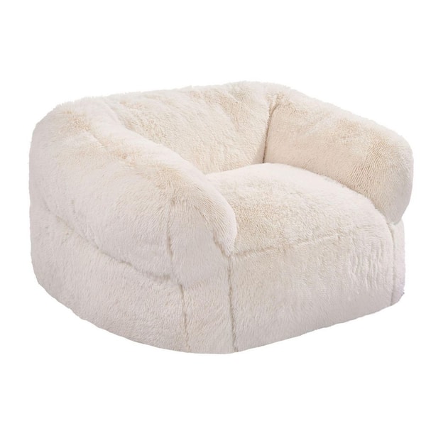 Bean Bag Chair, Beige Plastic Outdoor Rocking Chair with Cushion, Armrests, Fluffy Plush & High-Density Foam Filling