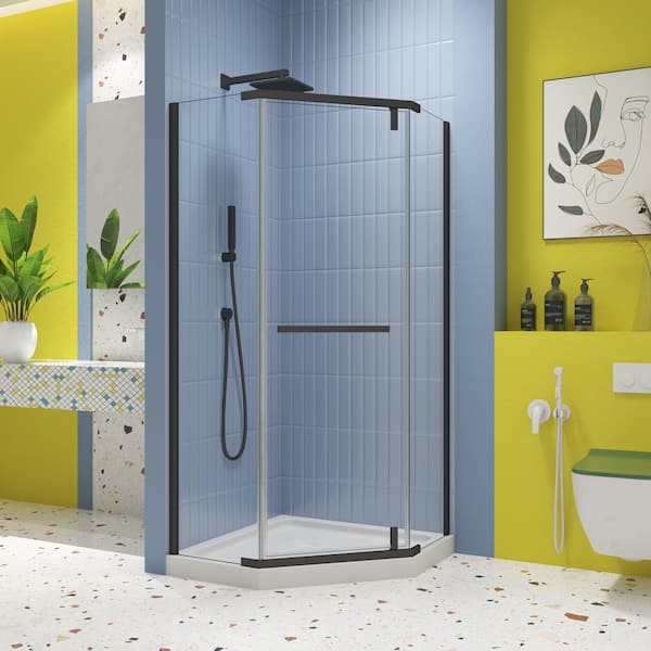 ANGELES HOME 34.75 in. W x 72 in. H Pivot Frameless Shower Door in Matte White with 1/4 in. Tempered Clear Glass