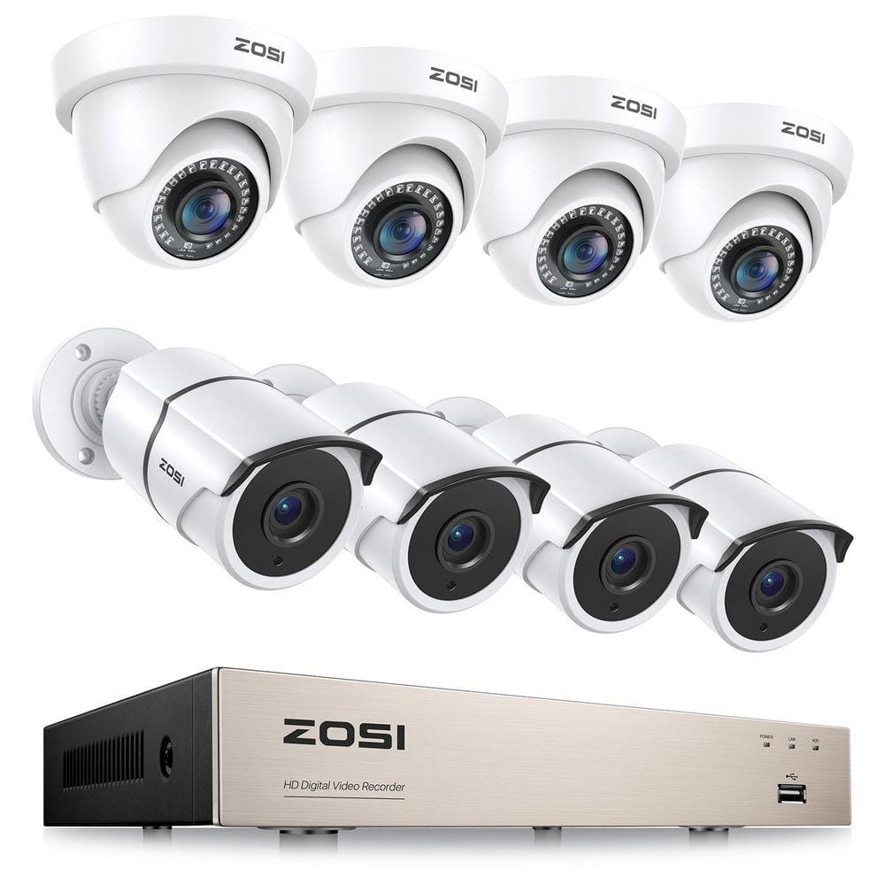 H.265+ 8-Channel 3K-Lite DVR Home Security Camera System with 8 Wired 1080P FHD Metal Outdoor Bullet/Dome Cameras White