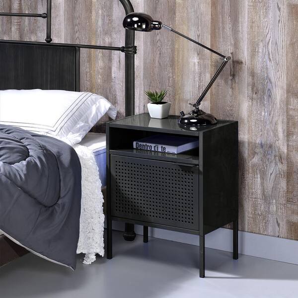 black night stand with usb