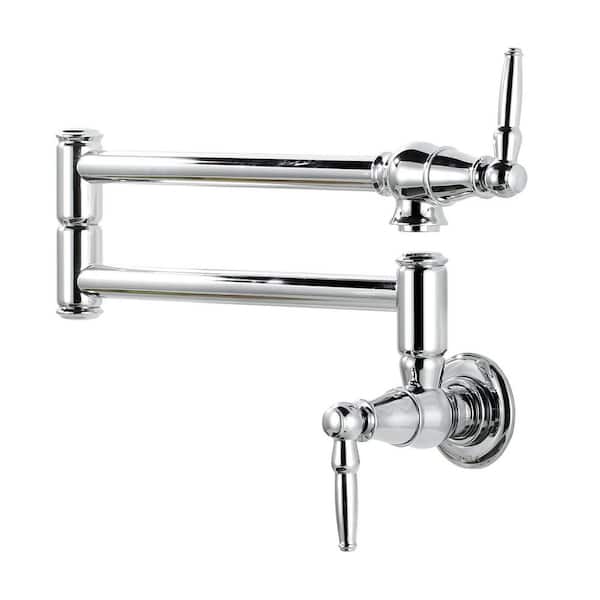 Wall Mounted Pot Filler with 2-Handle in Polished Chrome