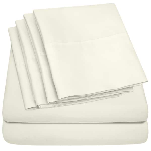 Sweet Home Collection 1500 Supreme Series 6-Piece Ivory Solid Color Microfiber RV Queen Sheet Set