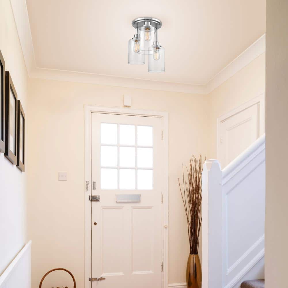 Annecy Brushed Steel 3-Light Semi-Flush Ceiling Fixture with Clear Glass