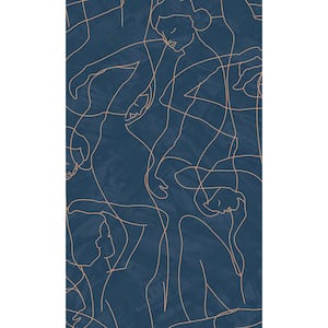 Navy Blue Abstract Model Lines Print Non-Woven Non-Pasted Textured Wallpaper 57 sq. ft.