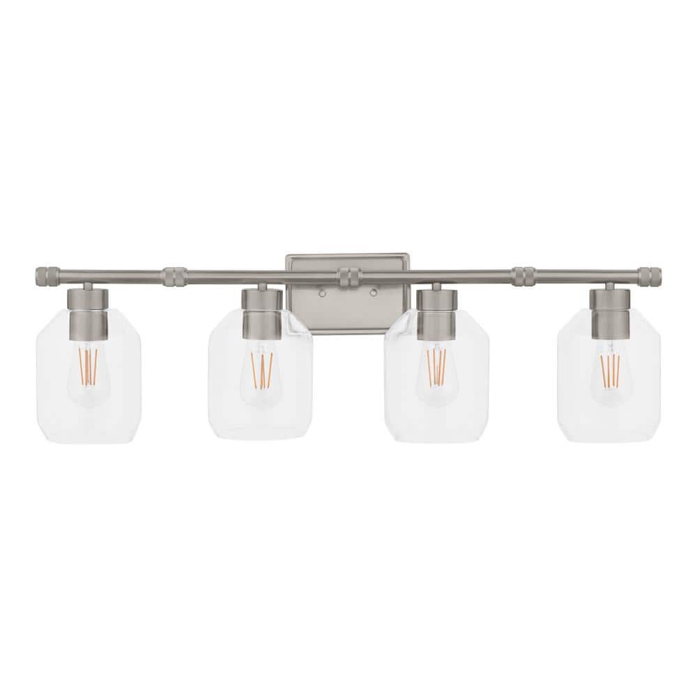 Hampton Bay Laurel Brook 34 in 4-Lights Brushed Nickel Industrial Bathroom Vanity Light