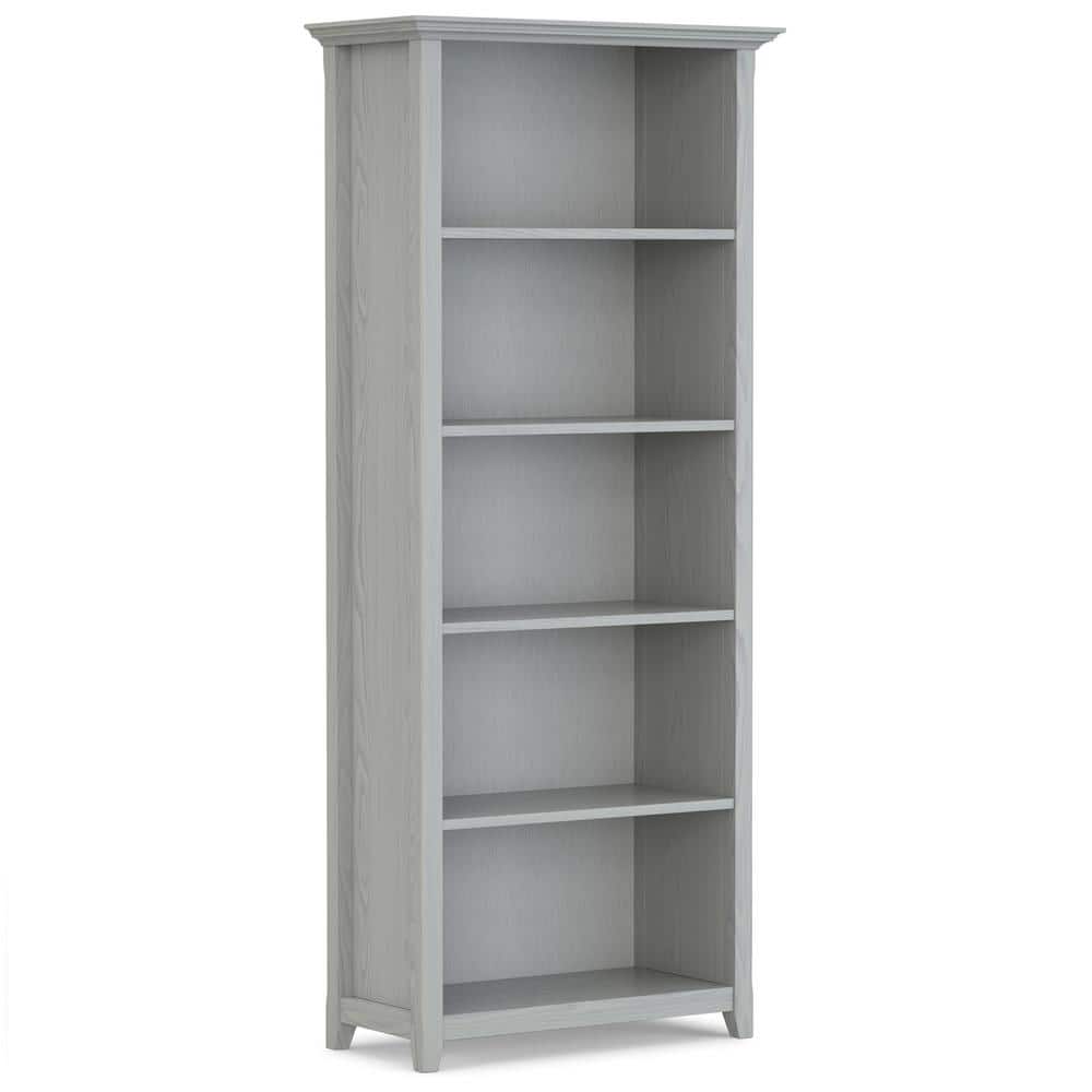 Fog Grey Solid Wood Adjustable 5-Shelf Bookcase