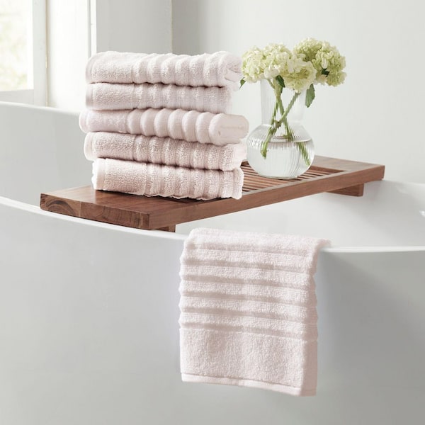 FRESHFOLDS Blush Premium Cotton Ribbed Textured 6-Pack Hand Towel Set