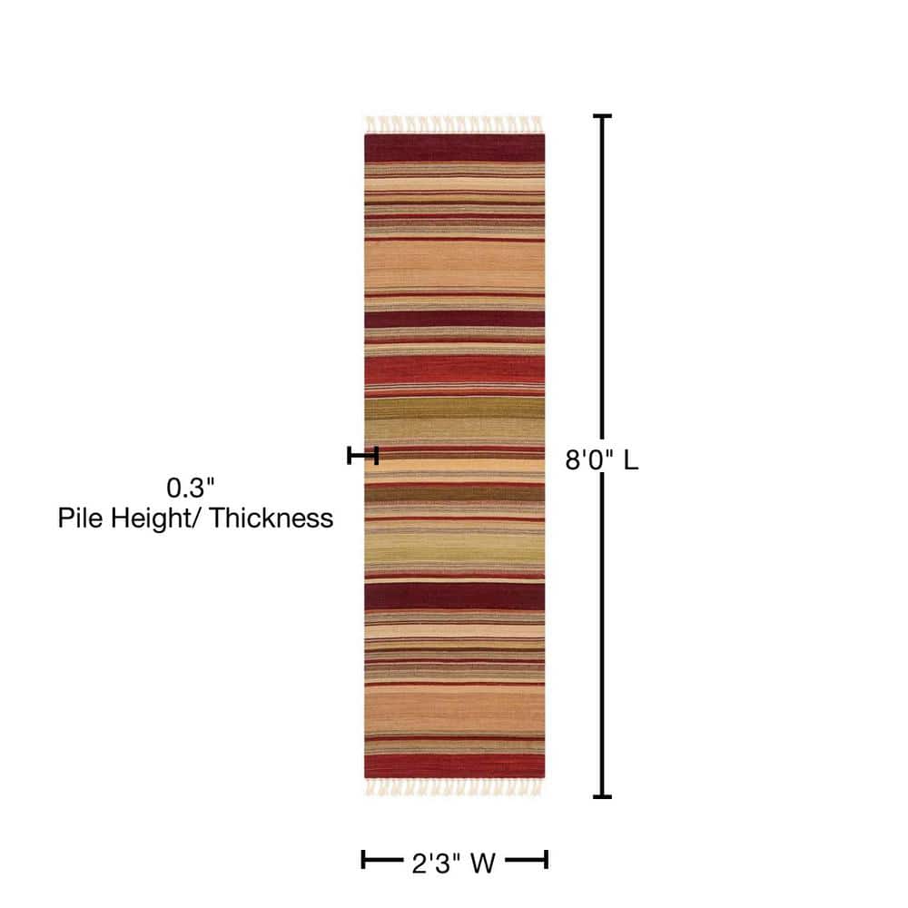Handwoven Red and Multicolor Wool Striped Runner Rug