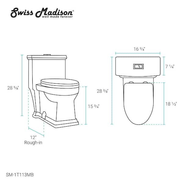 Swiss Madison Voltaire One-Piece Elongated Toilet Side Flush 1.28 GPF - SM-1T114, Matte Black