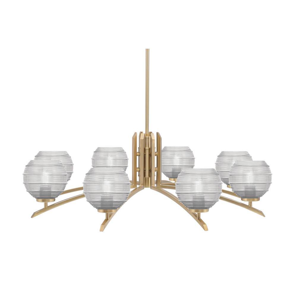 Siena 36 in. 8-Light New Age Brass Chandelier with 6 in. Clear Ribbed Glass
