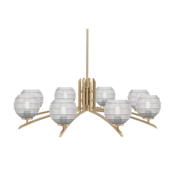 Unbranded Siena 36 in. 8-Light New Age Brass Chandelier with 6 in. Clear Ribbed Glass Shades, no bulbs included