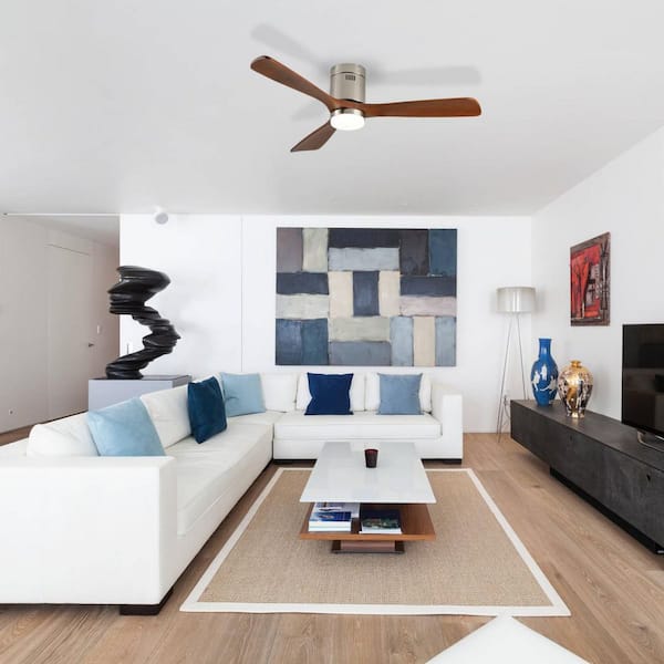 51.4 in. Nickel Flush Mount Fandelier Ceiling Fan w/ LED Included Reversible DC Motor w/ Remote Control for Bedroom