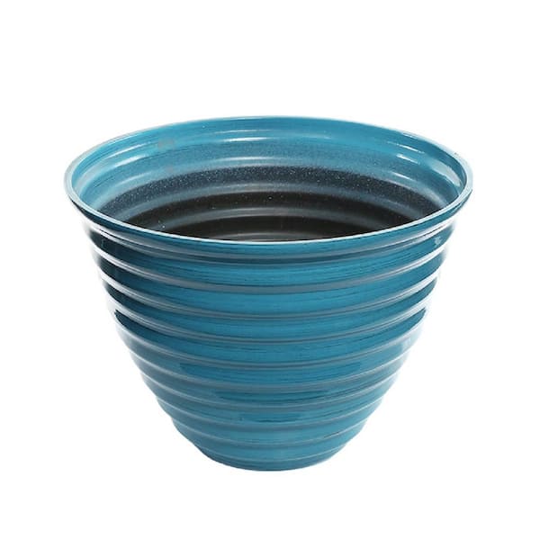 12 in. Indoor/Outdoor Round Plastic Planter, Blue