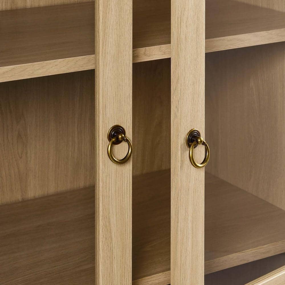 Tessa Tall Oak Arched Storage Display Cabinet with Glass Doors