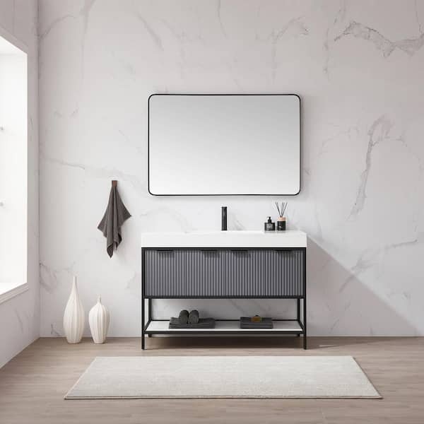 ROSWELL Marcilla 48 in. W x 20 in. D x 34 in. H Single Sink Bath Vanity in Grey with White Integral Sink Top and Mirror