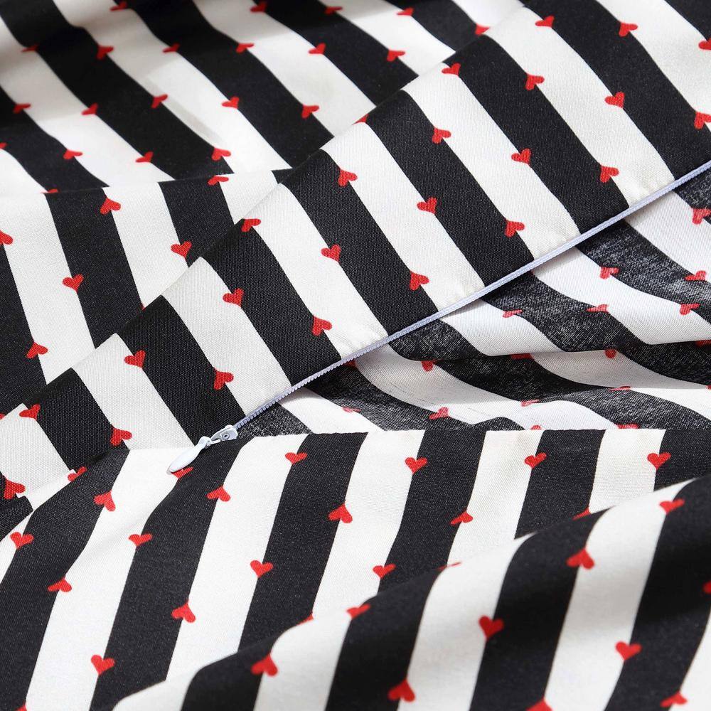 Twin Black and White Striped Polyester Duvet Cover Set