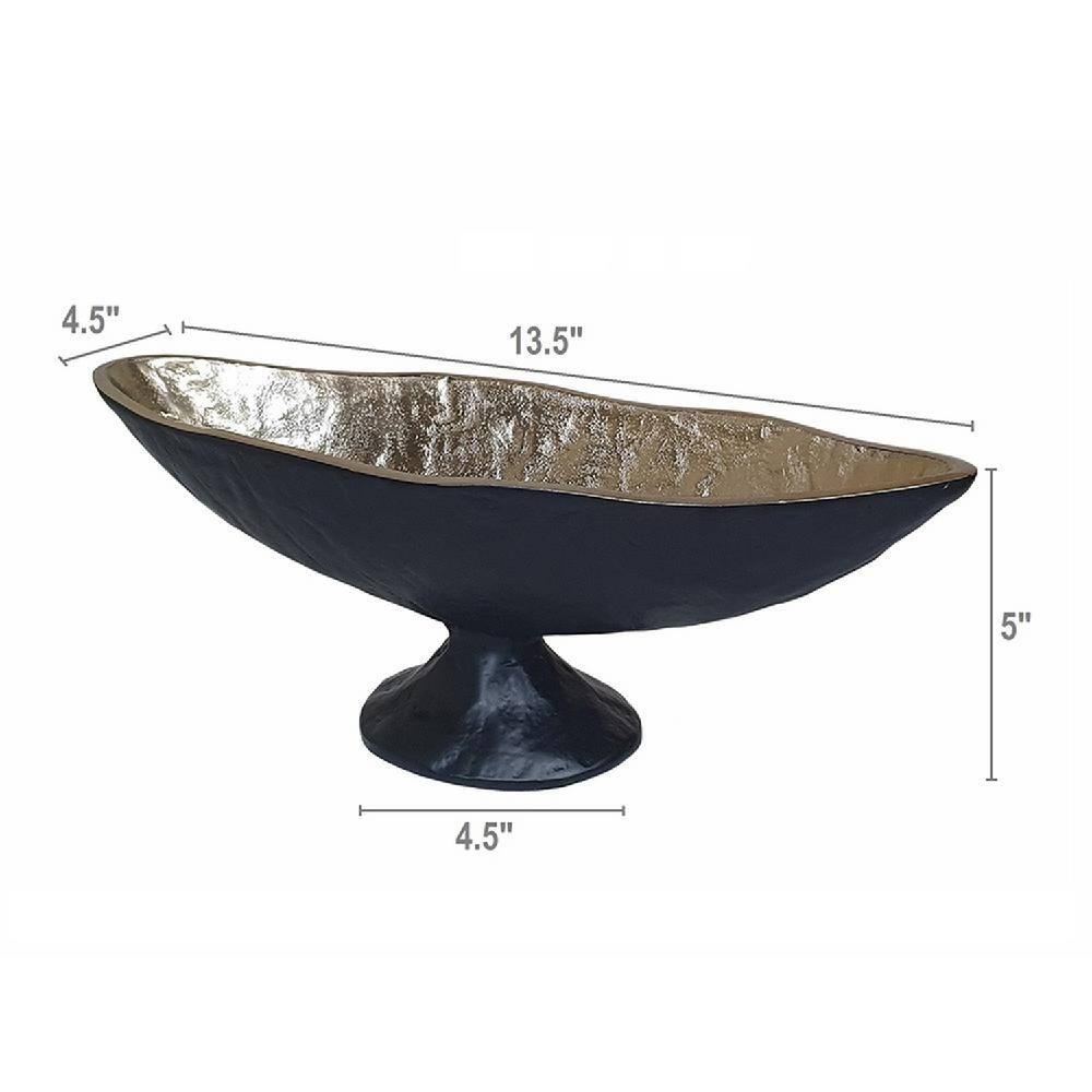 Handcrafted Black and Gold Aluminum Oval Pedestal Bowl