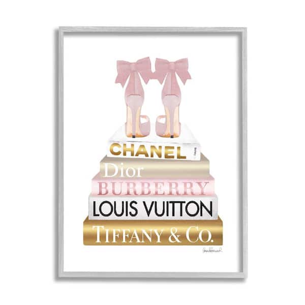 Stupell Industries "Pink Gold Heels Bookstack Fashion Design" by Amanda Greenwood Framed Print Abstract Texturized Art 11 in. x 14 in.