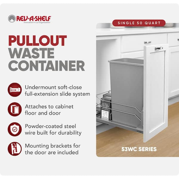 Silver Pull Out Kitchen Trash Can 50 qt. with Soft-Close