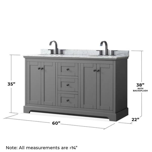 Wyndham Collection Avery 60-in Dark Gray Double Sink Bathroom Vanity with White Carrara Marble Natural Marble Top