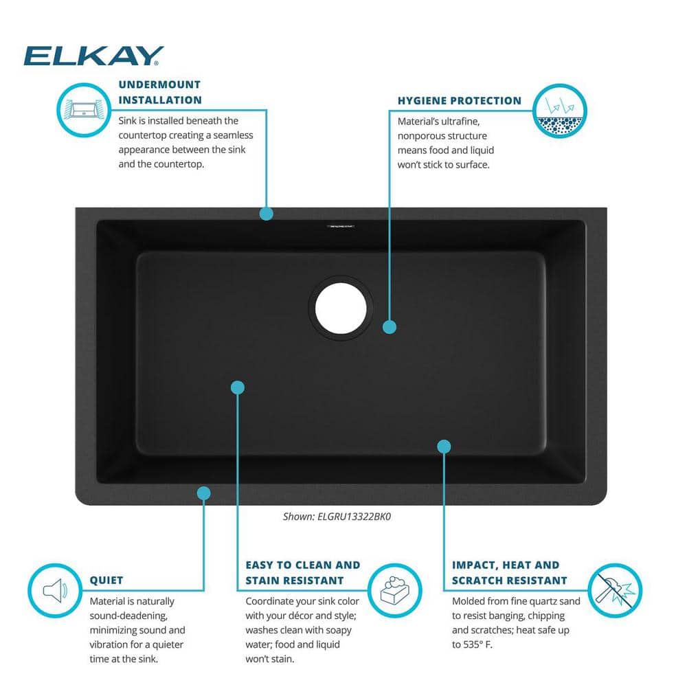 Elkay Black Quartz 33" Single Bowl Undermount Sink