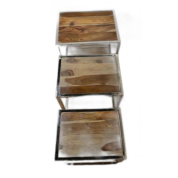 HomeRoots Shelly 16 in Stainless Steel Glass End Side Table