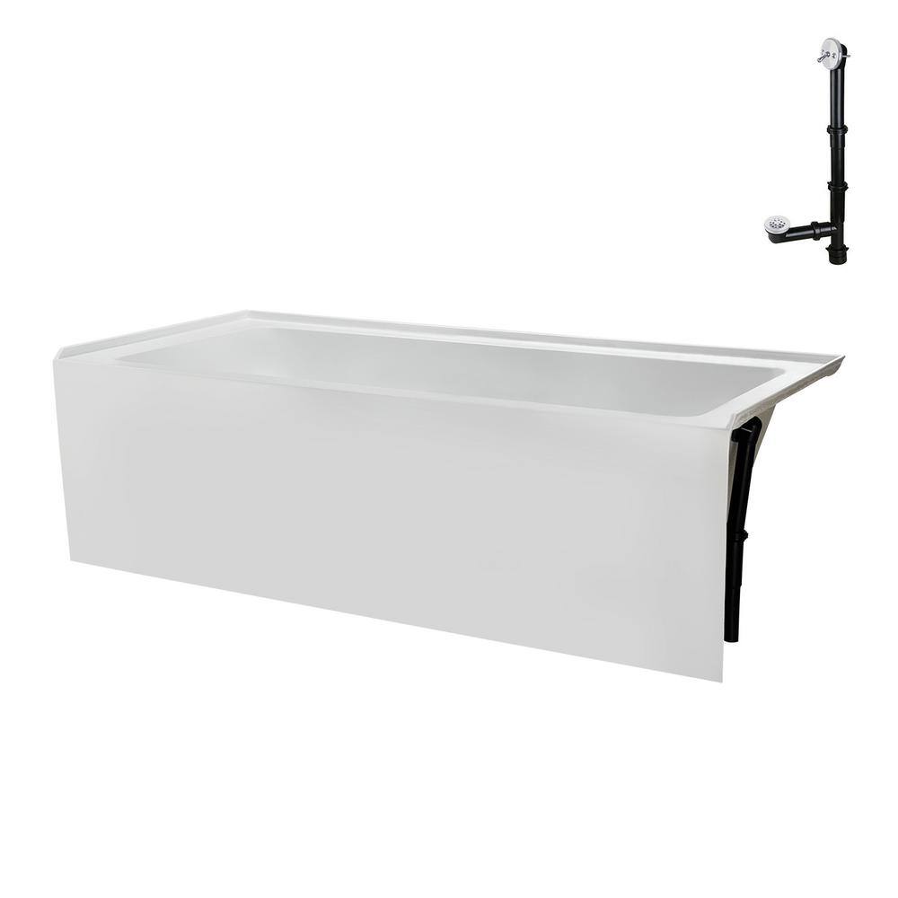 66-Inch Glossy White Acrylic Right-Hand Drain Alcove Bathtub