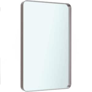 24 in. W x 36 in. H Rectangle Metal Framed White Mirror, Hangs Horizontally or Vertically for Bathroom and Living Room