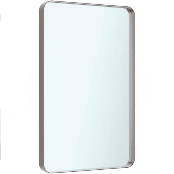 Afoxsos 24 in. W x 36 in. H Rectangle Metal Framed White Mirror, Hangs Horizontally or Vertically for Bathroom and Living Room