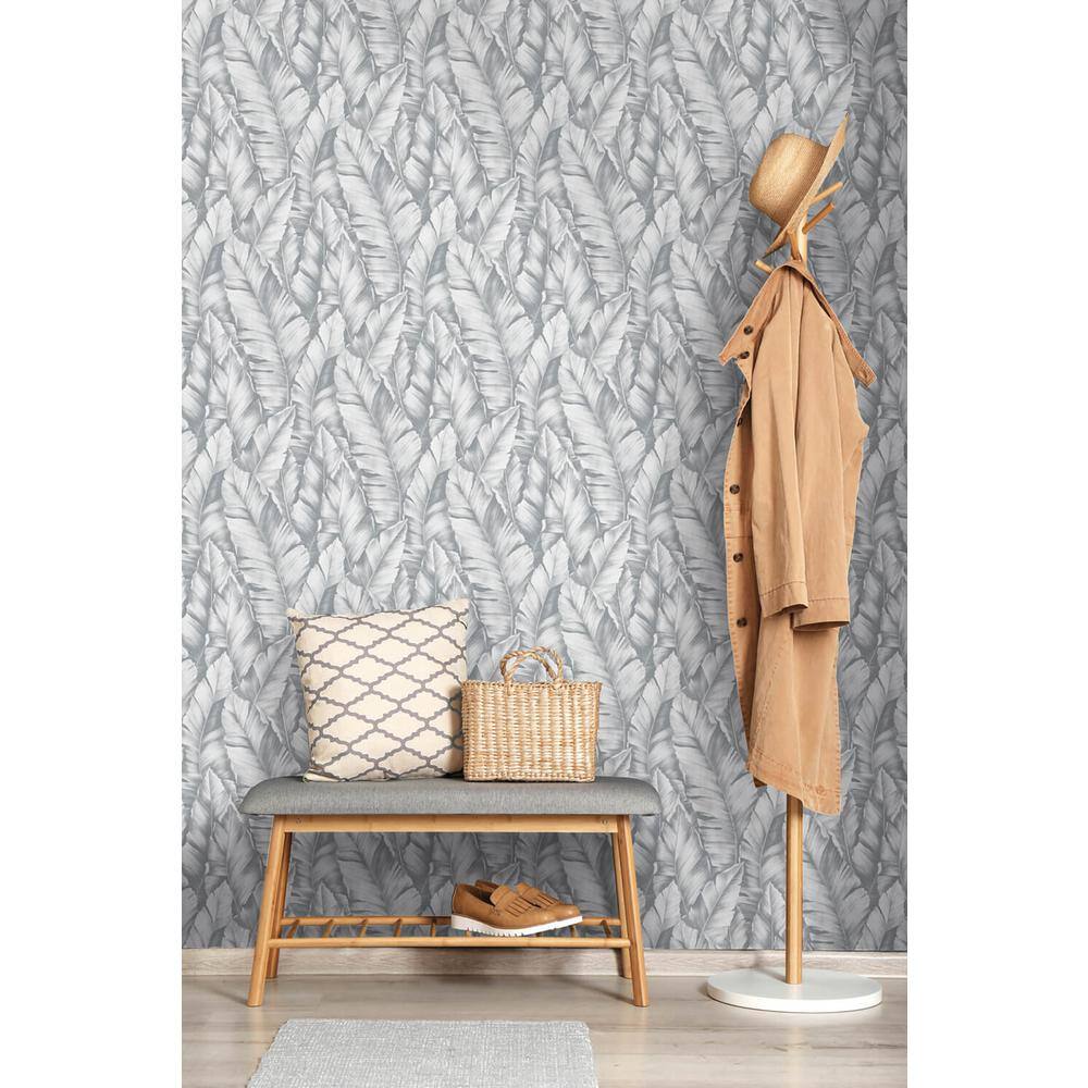 Daydream Gray Tropical Banana Leaves Peel and Stick Wallpaper