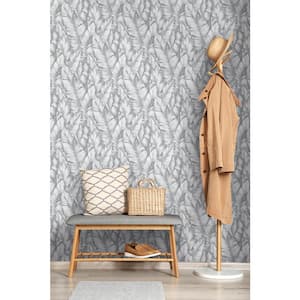 Daydream Gray Baha Banana Leaves Peel and Stick Wallpaper (Covers 30.75 sq. ft.)